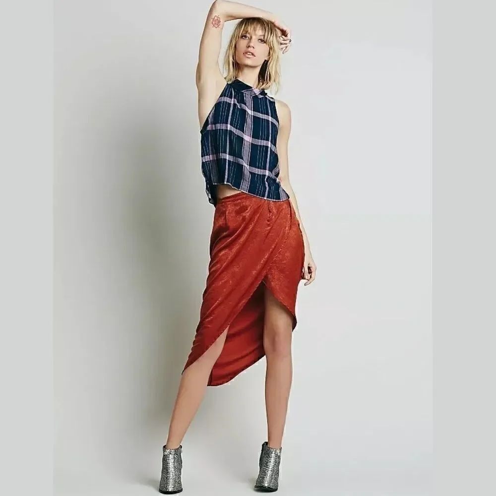 NEW FREE PEOPLE  LILY WRAP COLUMN MIDI SKIRT